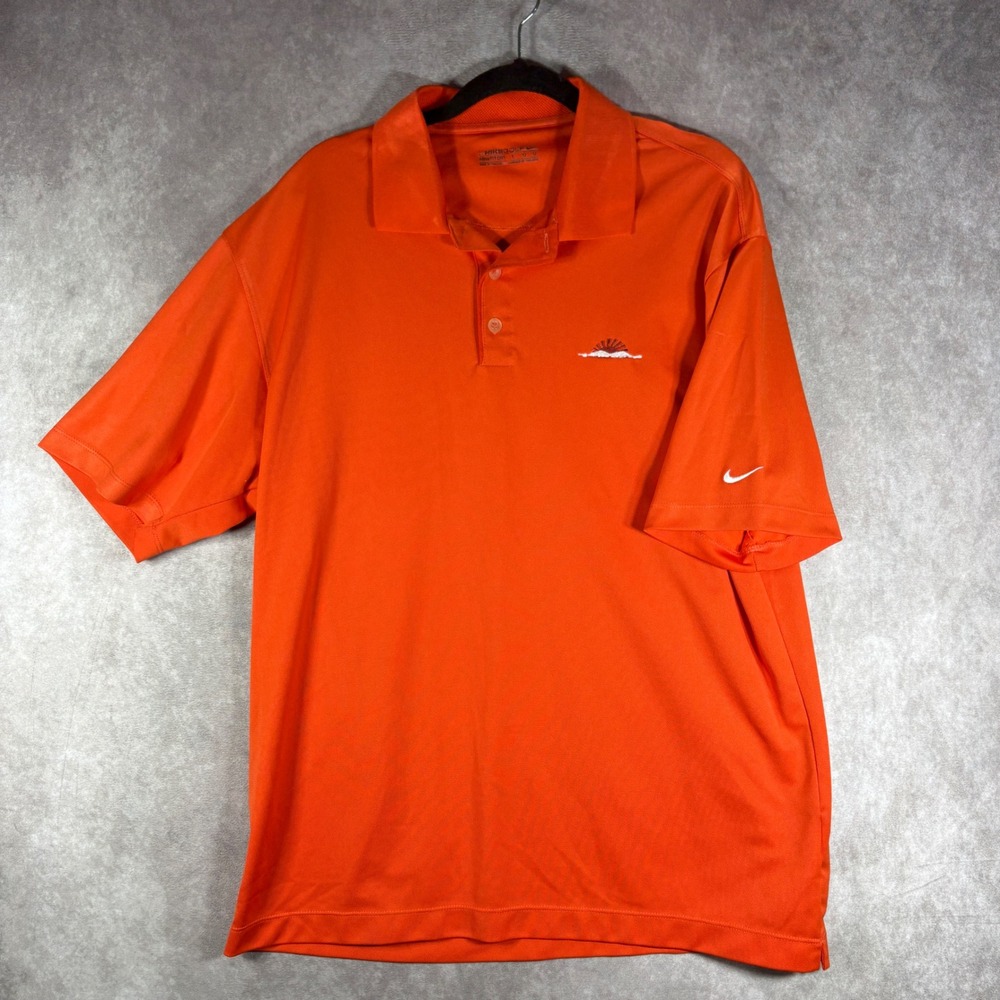 Nike Polo Mens Large Orange Nike Golf Dri-FIT Short Sleeve Performance Active